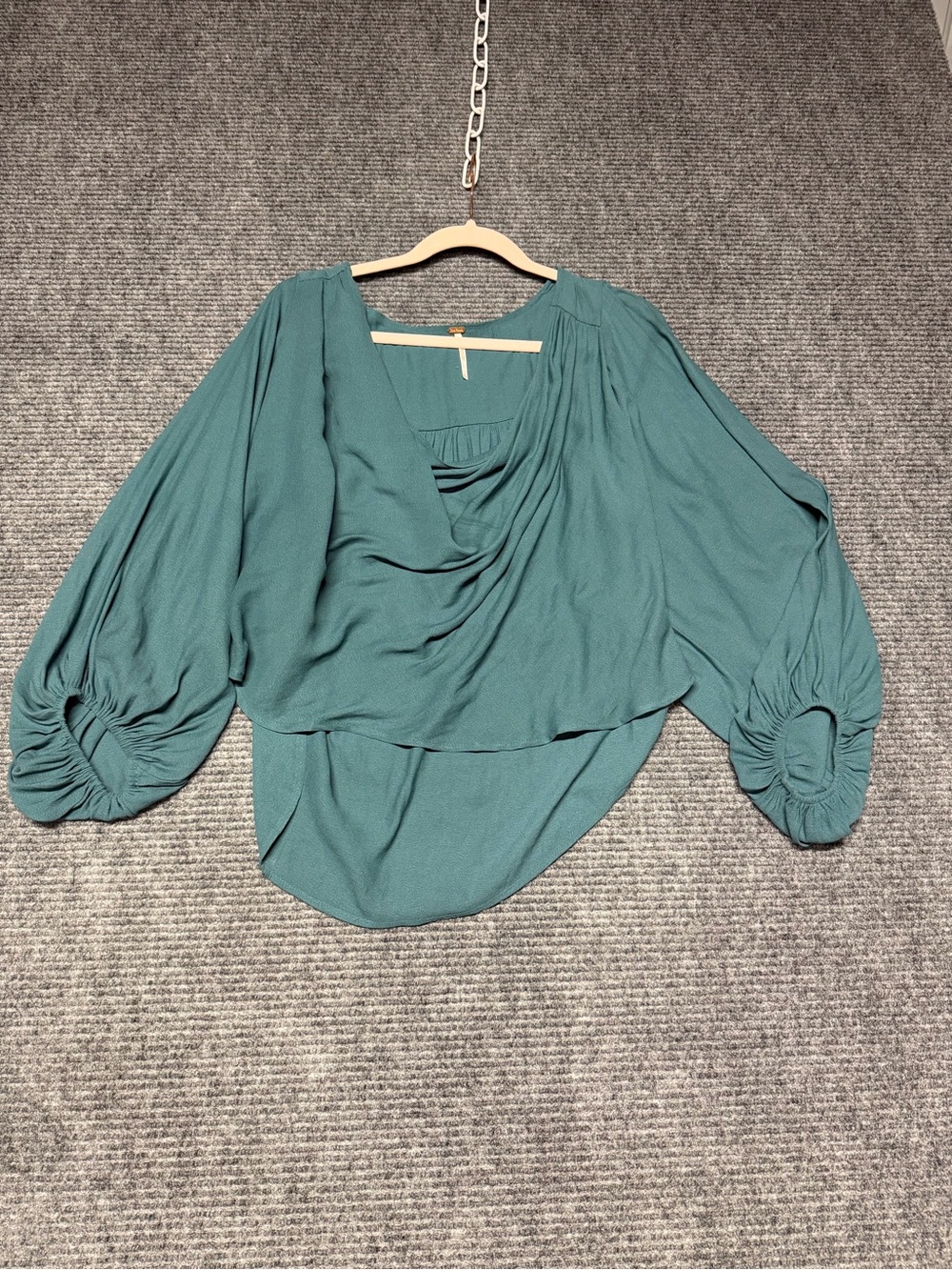 Free People Draped V-Neck Blouson Top in Teal XS boho